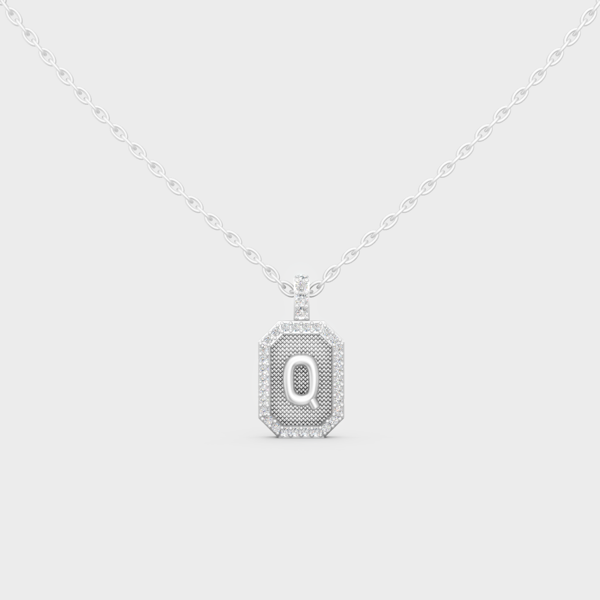 Radiant "Q" Alphabet Lab Grown Diamond Pendant Flawlessly Set in 18K White Gold